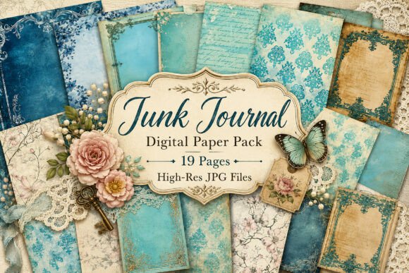 Download Vintage Blue Damask Junk Journal Paper - Premium Resources