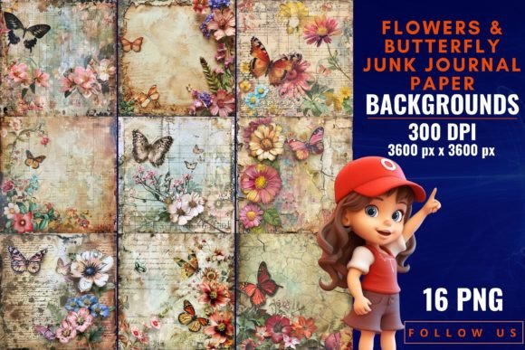 Download Flowers &amp; Butterfly Junk Journal Paper - Premium Resources