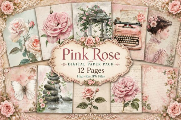 Download Vintage Pink Rose Junk Journal Paper - Premium Resources